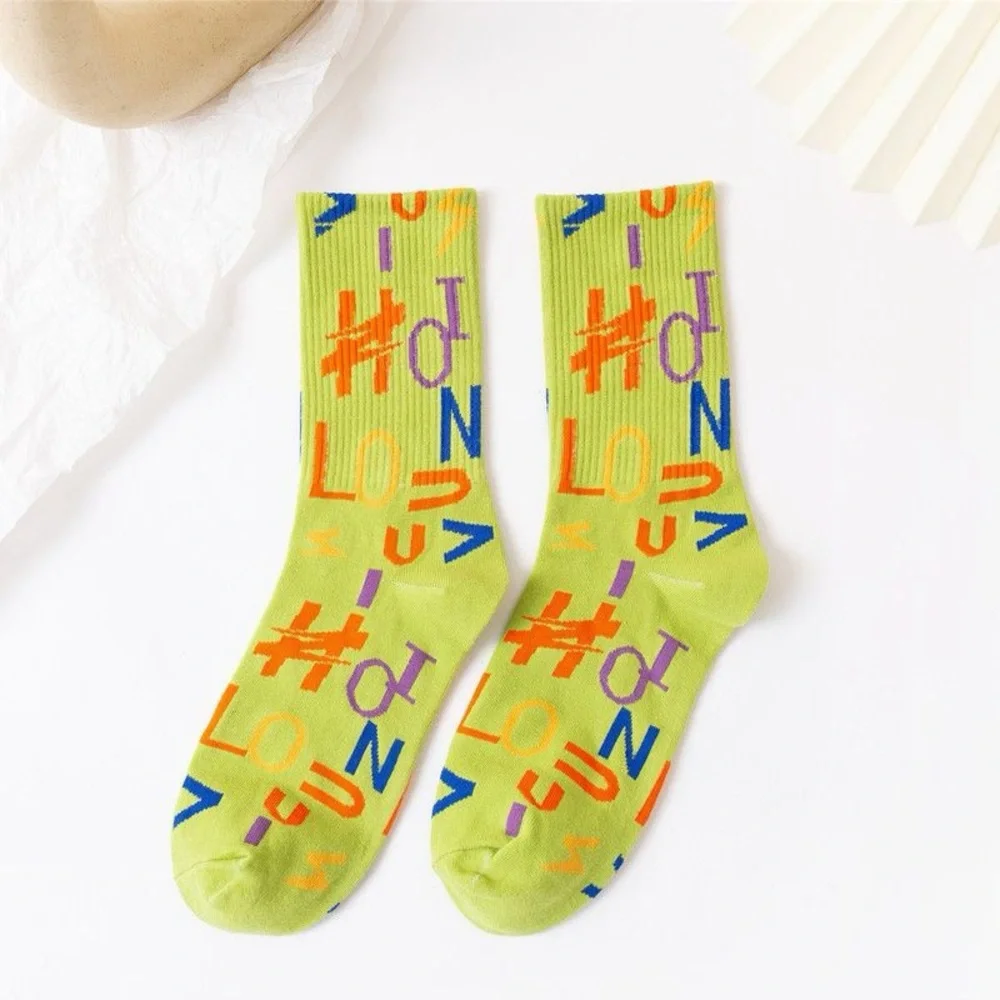 Multicolor Logo Monogram Crew Socks – Neon Lime
